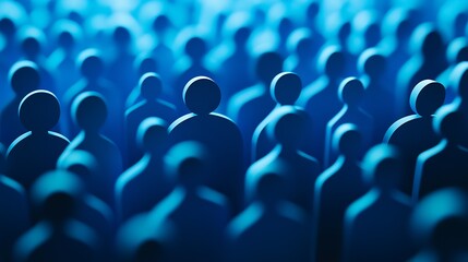 Close-up of an abstract crowd scene in blue tones revealing immense human presence and interaction : Generative AI