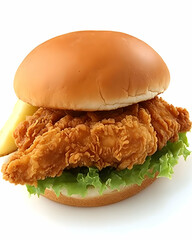 Crispy Fried Chicken Sandwich Realistic Image - Juicy Chicken Breast, Golden Bun, Fresh Lettuce