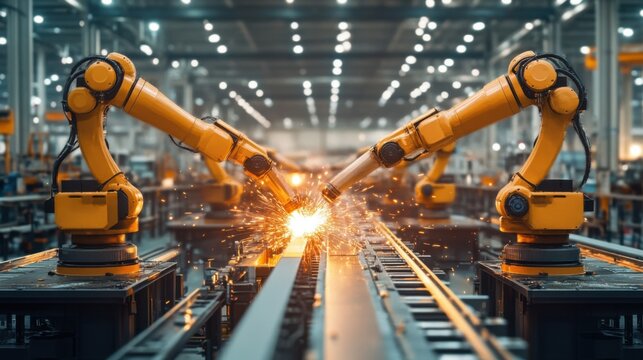Roboty przemysłowe w fabryce