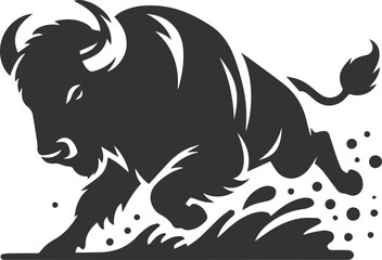 A buffalo skidding to a stop after charging animal vector silhouette