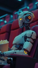 Robot w kinie z popcornem