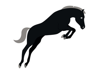 Black horse jumping. Animal character. Vector isolated flat illustration