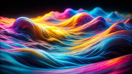 Abstract Glowing Wave Banner: Blue Pink Yellow Gradient Background with Dark Noise Texture