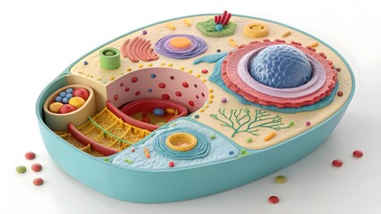 Detailed 3D Model of an Animal Cell: Educational Illustration of Cell Structure with Nucleus, Organelles, and Membrane, Ideal for Biology and Science