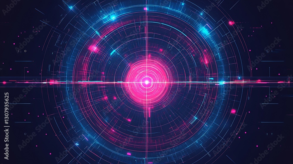 Poster A stunning digital artwork featuring a circular abstract design with glowing particles set against a dark vibrant backdrop : Generative AI