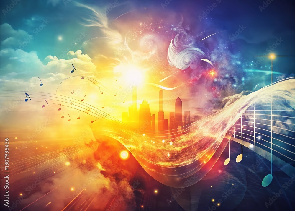 Poster Abstract Gradient Musical Notes Background: Double Exposure Texture Design