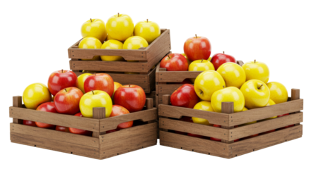 apples in a wooden crates isolated, Cutout 
