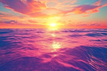 Obraz premium Charming Sunset Over Waves with Pink and Blue Hues Reflecting on the Ocean : Generative AI