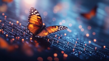 Motyl na tle cyfrowych wzorów