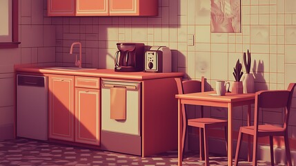 Fototapeta premium Sunny Retro Kitchen Interior