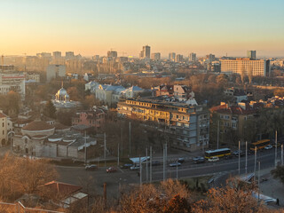 Sunset panrama of Plovdiv city from Nebet Tepe hill, Bulgaria