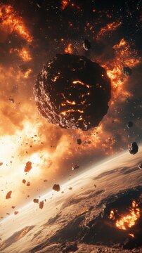 Kosmiczne zdjęcie asteroidy i planety