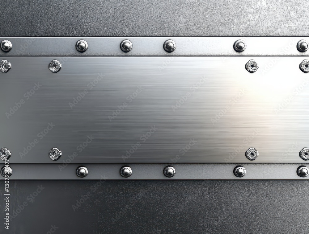 Poster polished metal surface with decorative rivets and industrial texture for modern background and desig