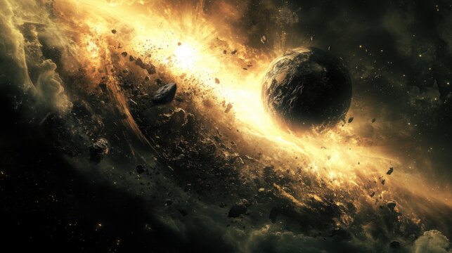 Galaktyka, wszechświat, eksplozja, planety w kosmosie