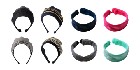 Variety of Colorful Headbands for Fashion and Athleisure Use, isolated on transparent background