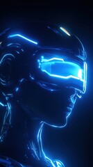 Futurystyczny portret robota z niebieskim podświetleniem