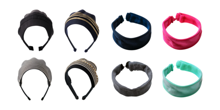Variety of Colorful Headbands for Fashion and Athleisure Use, isolated on transparent background