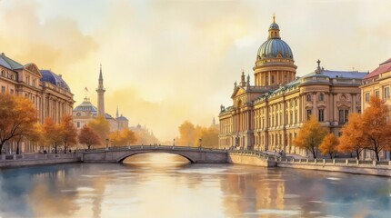 Mesmerizing Gold-Leaf Watercolor of Vienna's Elegant Baroque Architecture