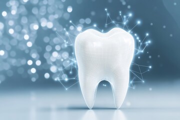 Tooth is shown with a blue background and a lot of sparkles