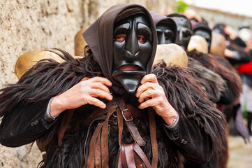Typical carnival, Mamuthones parade, Mamoiada, Sardinia, Italy