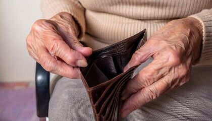 hands of an old person showing an empty wallet