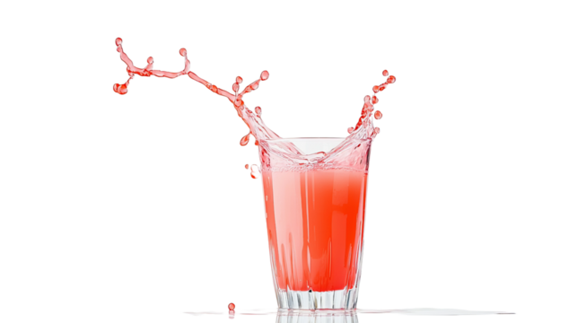 A vibrant splash of pink liquid arises from a glass, capturing the essence of refreshment and energy.