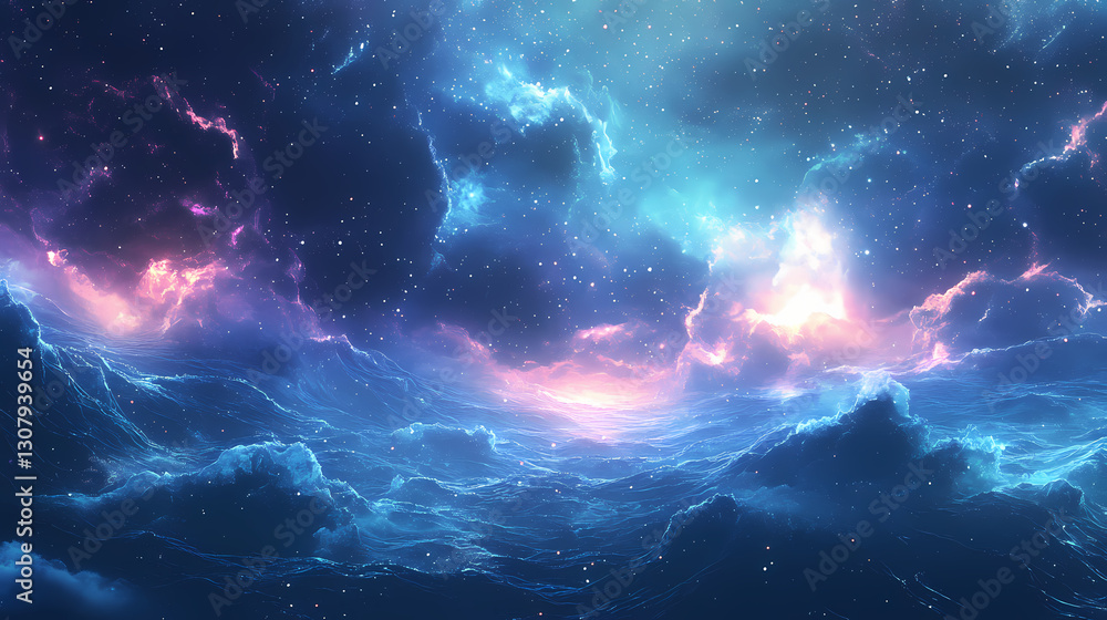 Canvas Prints galactic ocean with shimmering celestial patterns and radiant stardust illuminating the universe. ga