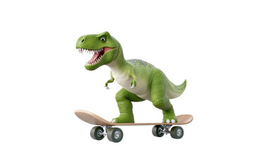 Naklejka premium Green dinosaur is riding a skateboard, isolated