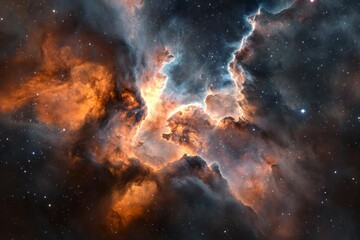Obraz premium Beautiful, colorful, and starry sky with a large orange cloud in the middle