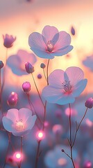 Gentle Floral Arrangement in Soft Hues with Dreamy Background Light : Generative AI