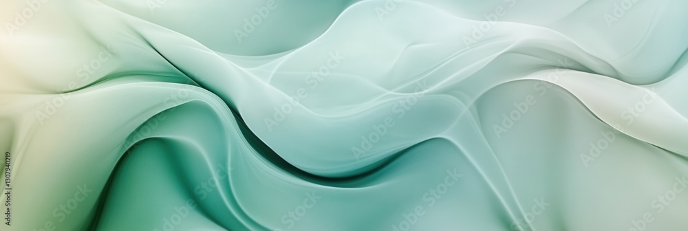 Poster calmness embodied in smooth flowing shapes with pastel green and blue tones for relaxation and inspi