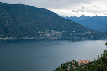 Scenic View of Tronzano (Italy) at Lago Maggiore with Ancona (Switzerland)  and Mountains in the...