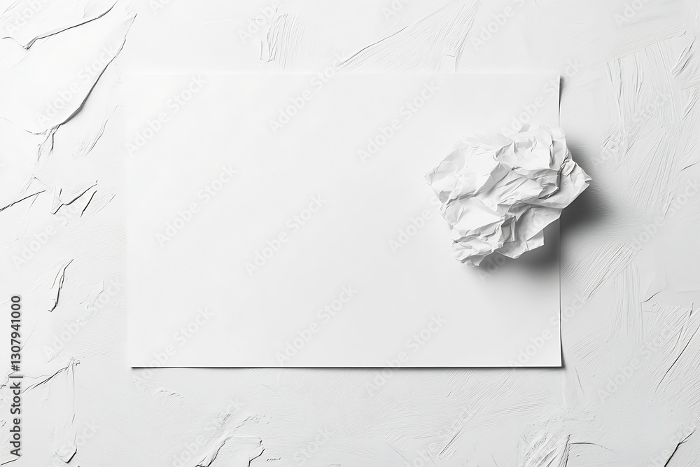 Aufkleber crumpled piece of white paper on a textured light background for designs : generative ai