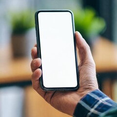 Male Hand Holding a Smartphone with White Blank Screen Mock-Up