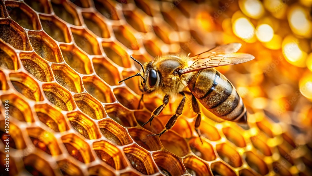 Poster abstract honeycomb structure: golden geometric beehive pattern