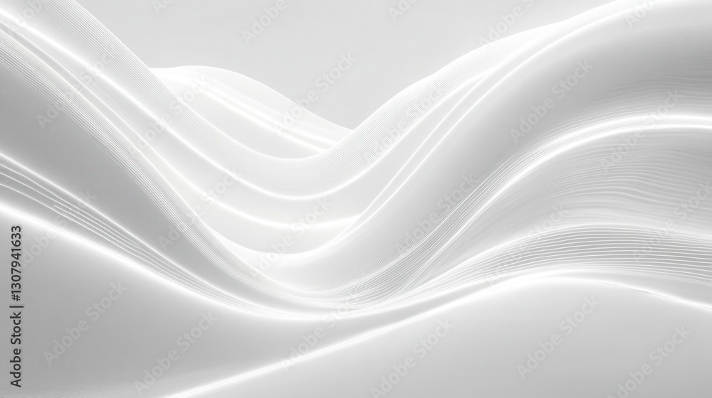 Poster glowing neon lines create a futuristic abstract landscape on a smooth white background generative ai
