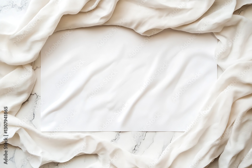 Leinwandbilder neatly arranged white fabric draped over marble surface for elegant display : generative ai