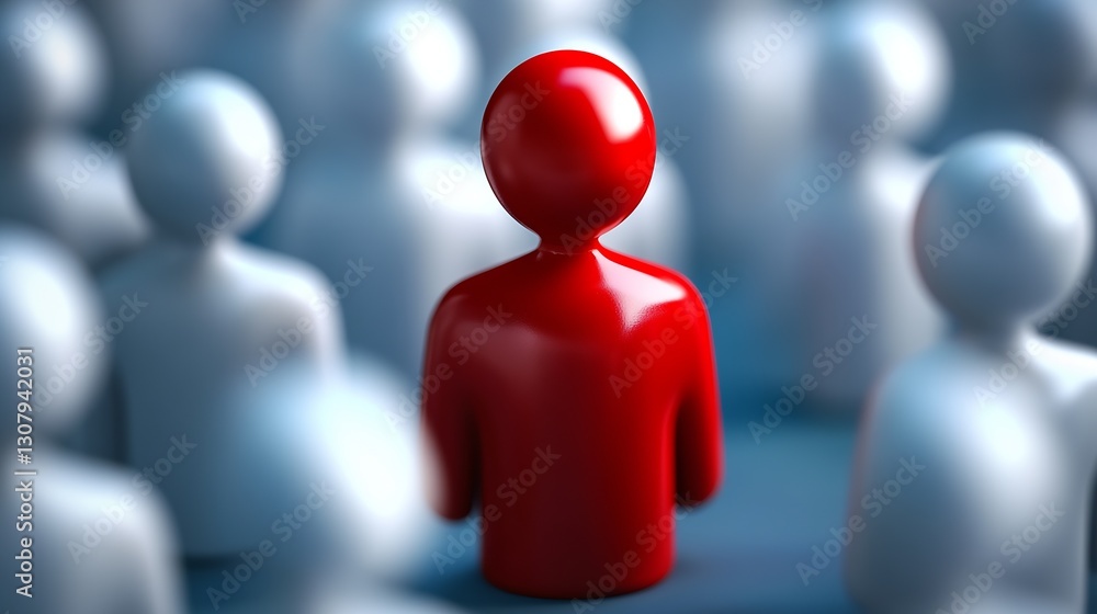 Aufkleber Close-Up of a Single Red Figure Surrounded by Blue Figures Emphasizing Individual Identity in a Crowd : Generative AI