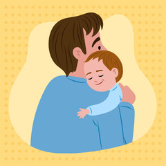 Father embracing sleeping son with love and care