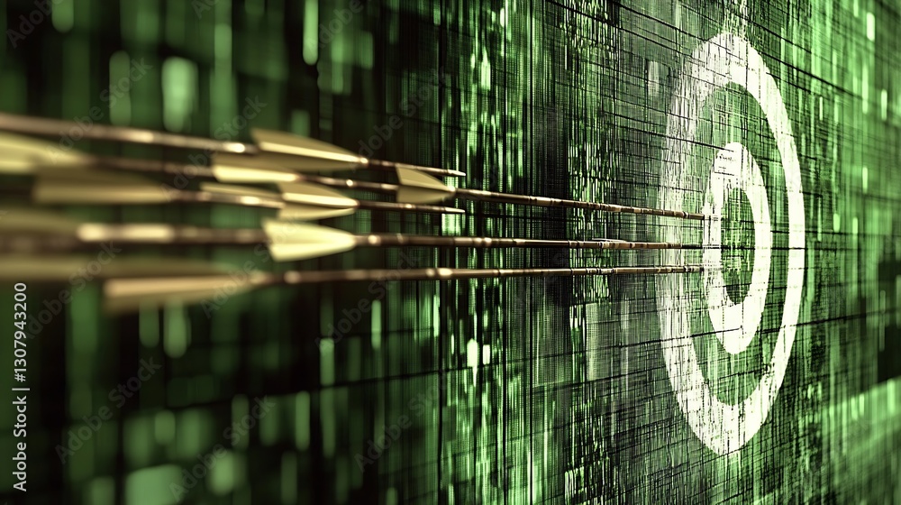 Aufkleber Multiple Arrows Aiming at a Green Digital Target on a Data-Driven Background : Generative AI