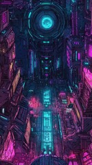 Futurystyczna architektura neonowe światła miasto