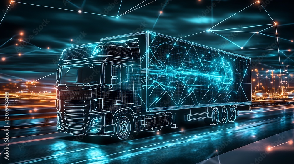 Aufkleber sleek futuristic truck model showcasing advanced data transport technology with glowing network conn