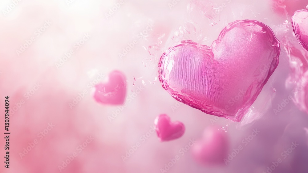 Poster soft pink abstract background filled with floating hearts and delicate textures celebrating love and