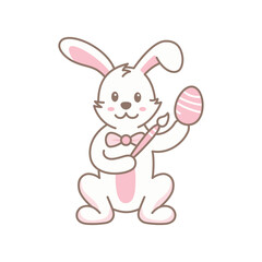 Cute Cartoon Easter Bunny Holding Egg