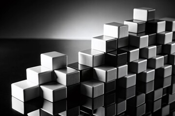 Obraz premium Abstract Minimalist 3D Cubes: Black and White Geometric Design Stock Photo