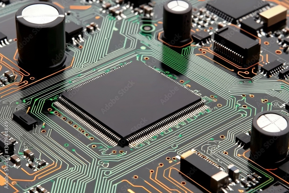 Poster close up of a computer chip with a black background