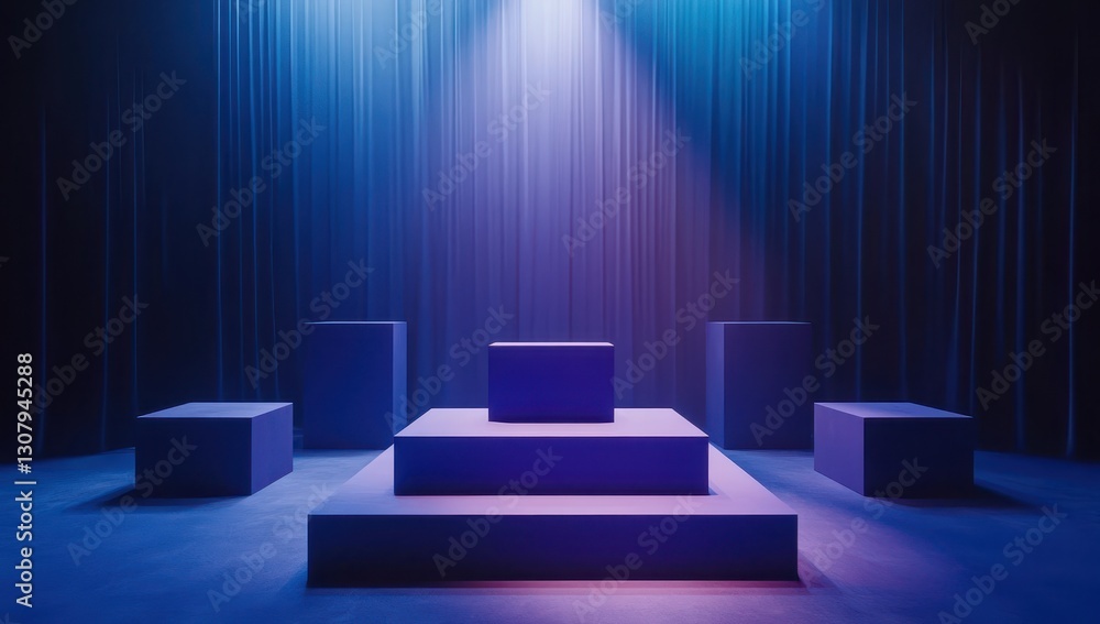 Poster stunning studio setup with geometric shapes and dramatic lighting for display or presentation in a m