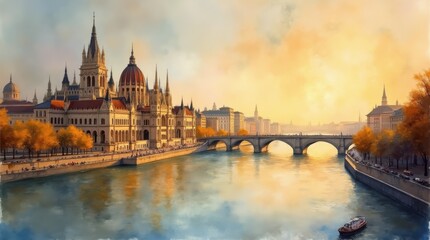 Naklejka premium Vibrant Montreal Street Life in Watercolor