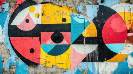 Kolorowe graffiti na ścianie z kształtami i wzorami