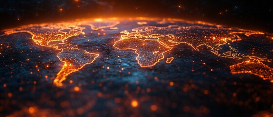 Global Business Network Visualization: Hypnotic Glow Effect Highlighting International Partnerships and Collaborations on an Extraordinary 8K World Map with Ultra-Realistic Cinematic Lighting
